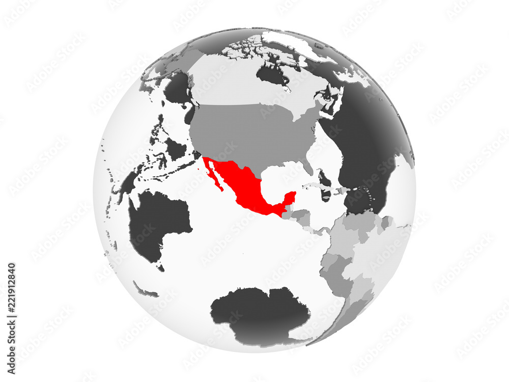 Mexico on grey globe isolated