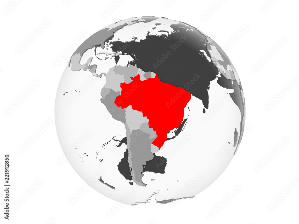 Brazil on grey globe isolated