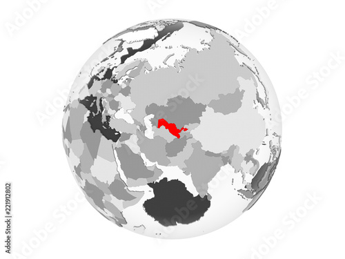 Uzbekistan on grey globe isolated