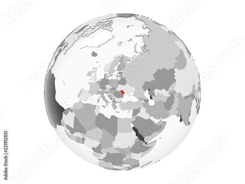 Moldova on grey globe isolated