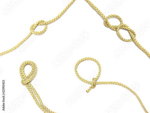 collection of gold rope on white background 