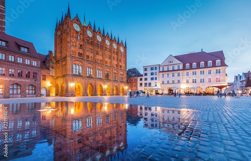Historic town of Stralsund at twilight, Mecklenburg-Vorpommern, Germany photo