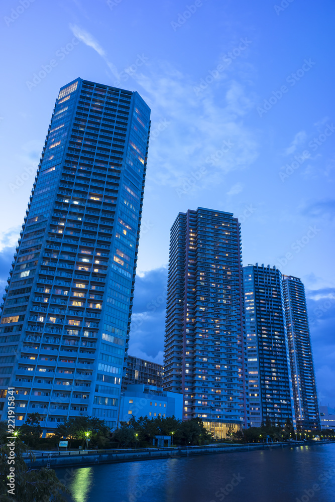 night scene of high rise apartments at tatsumi koto ward tokyo night scene of high rise apartments at tatsumi koto ward tokyo