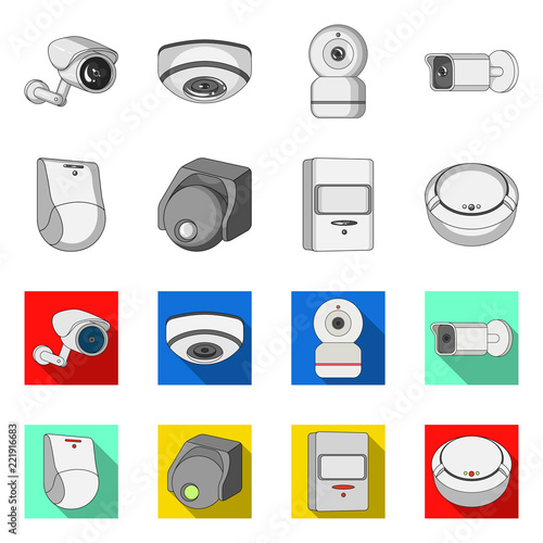 Isolated object of cctv and camera sign. Set of cctv and system vector icon for stock.