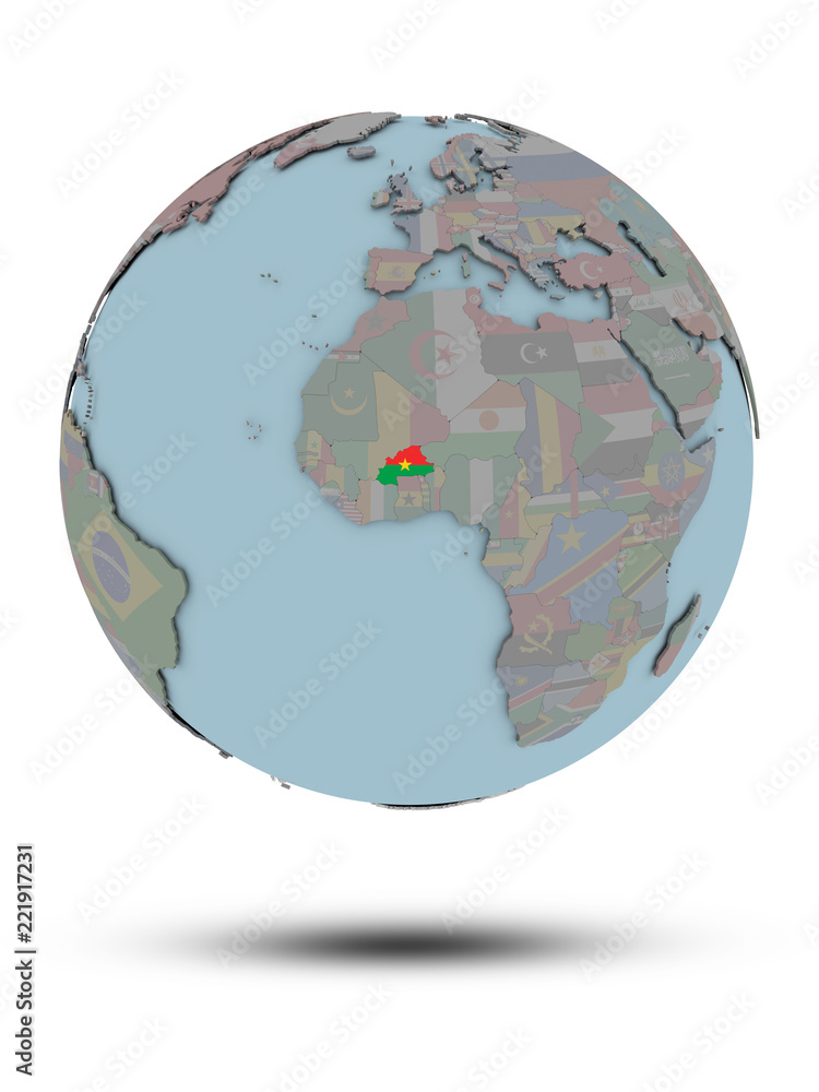 Obraz premium Burkina Faso on political globe isolated
