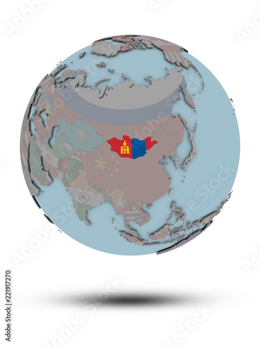 Mongolia on political globe isolated