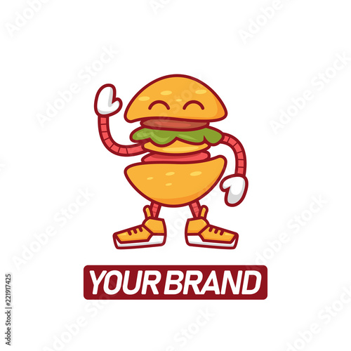 Hype cool dancing burger sandwich mascot character logo illustration