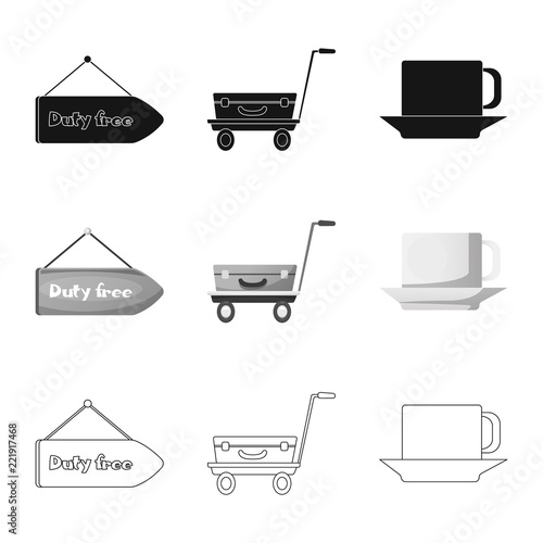 Vector design of airport and airplane icon. Set of airport and plane stock vector illustration.