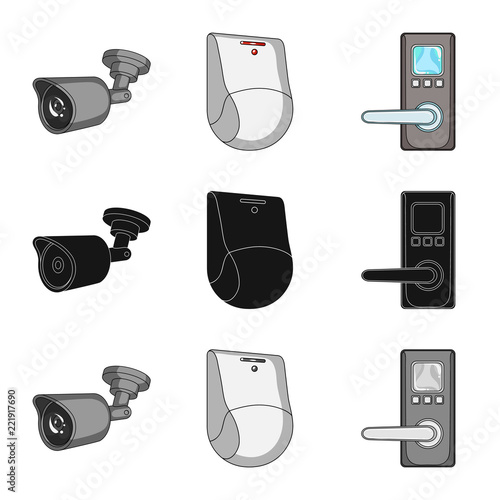 Vector illustration of cctv and camera icon. Set of cctv and system vector icon for stock.