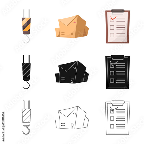 Vector design of goods and cargo sign. Collection of goods and warehouse stock symbol for web.