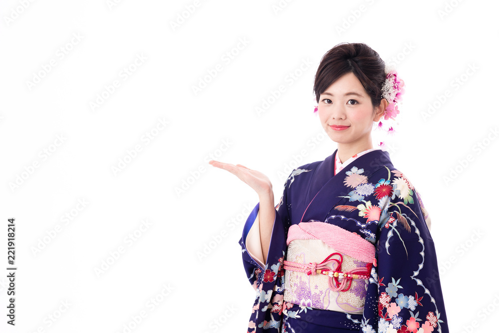 portrait of young asian woman wearing purple kimono on white background portrait of young asian woman wearing purple kimono on white background