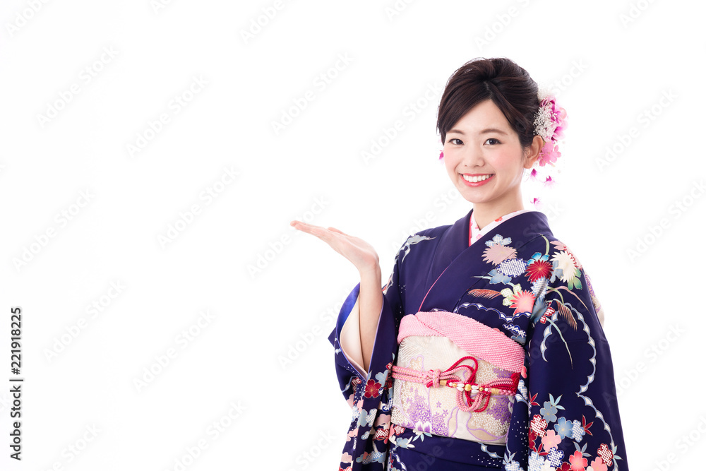 portrait of young asian woman wearing purple kimono on white background portrait of young asian woman wearing purple kimono on white background
