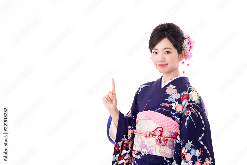 portrait of young asian woman wearing purple kimono on white background portrait of young asian woman wearing purple kimono on white background