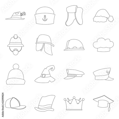 Vector illustration of headgear and cap symbol. Collection of headgear and accessory vector icon for stock.