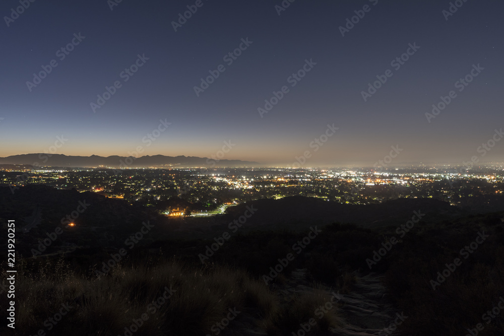 Dawn view across the San Fernando Valley towards the San Gabriel Mountains in Los Angeles, California.