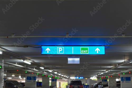 Board shows the direction transport for car parking in the shopping mall. photo