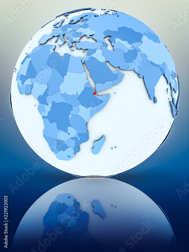 Djibouti on blue globe