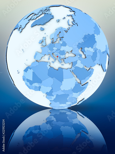 Montenegro on blue globe
