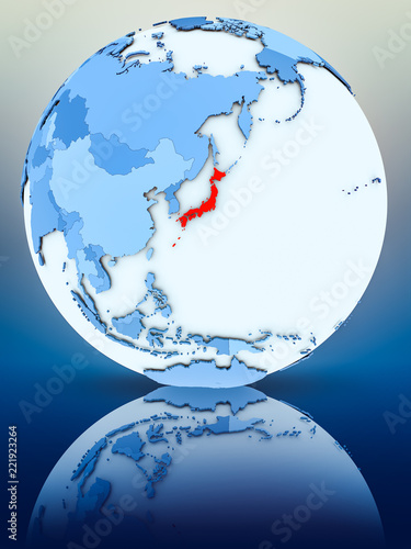 Japan on blue globe