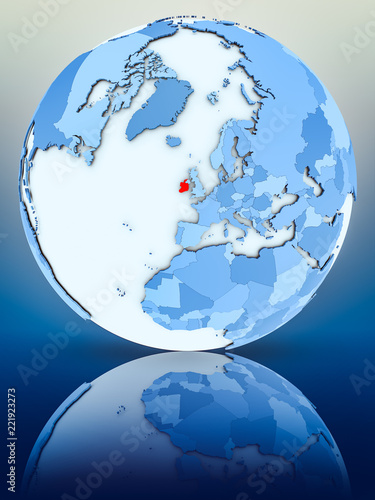 Ireland on blue globe