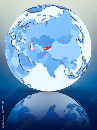 Kyrgyzstan on blue globe