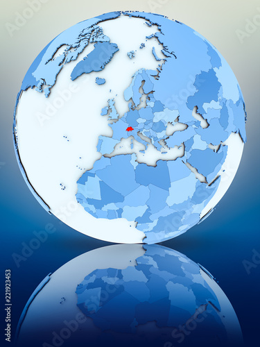 Switzerland on blue globe