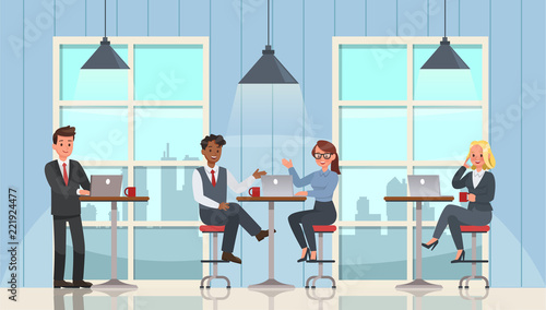 business people working and meeting in office character vector design