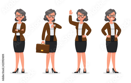 set of business woman working in office character vector design no3