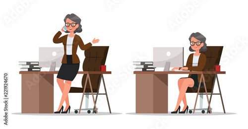 set of business woman working in office character vector design no5