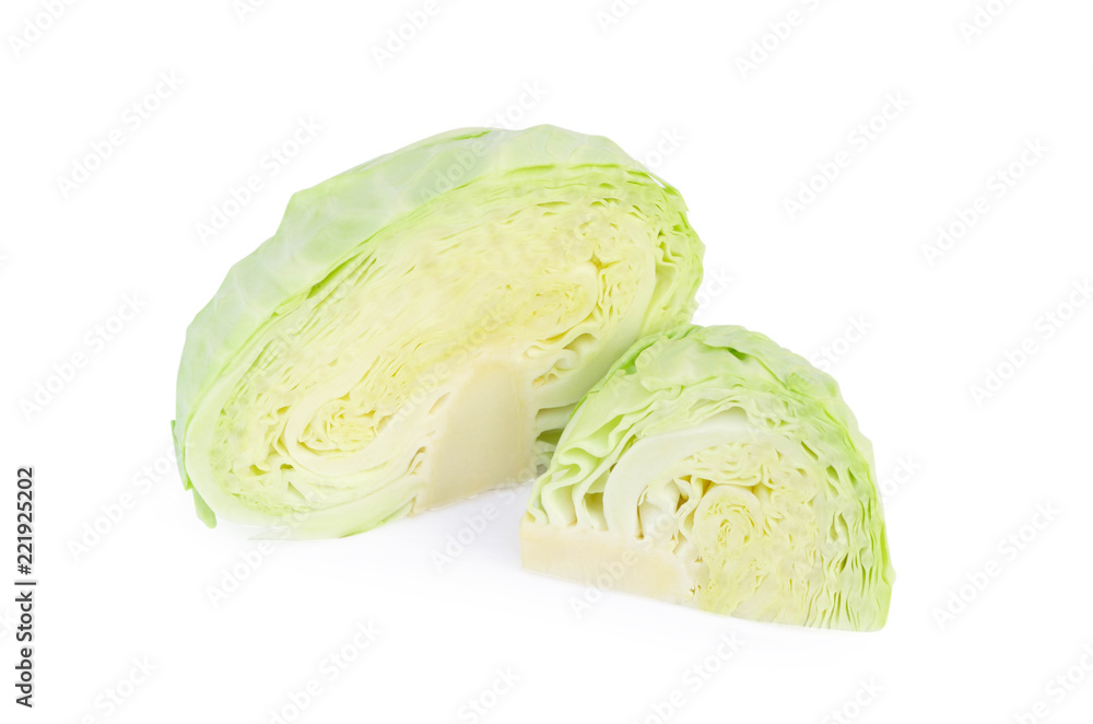 Green cabbage slice isolated on white background Green cabbage slice isolated on white background