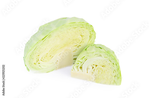 Green cabbage slice isolated on white background