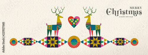 Christmas and New Year retro geometric deer banner
