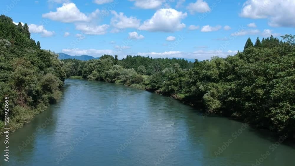 空撮 さわやかな青空と川 自然 風景 空撮 さわやかな青空と川 自然 風景