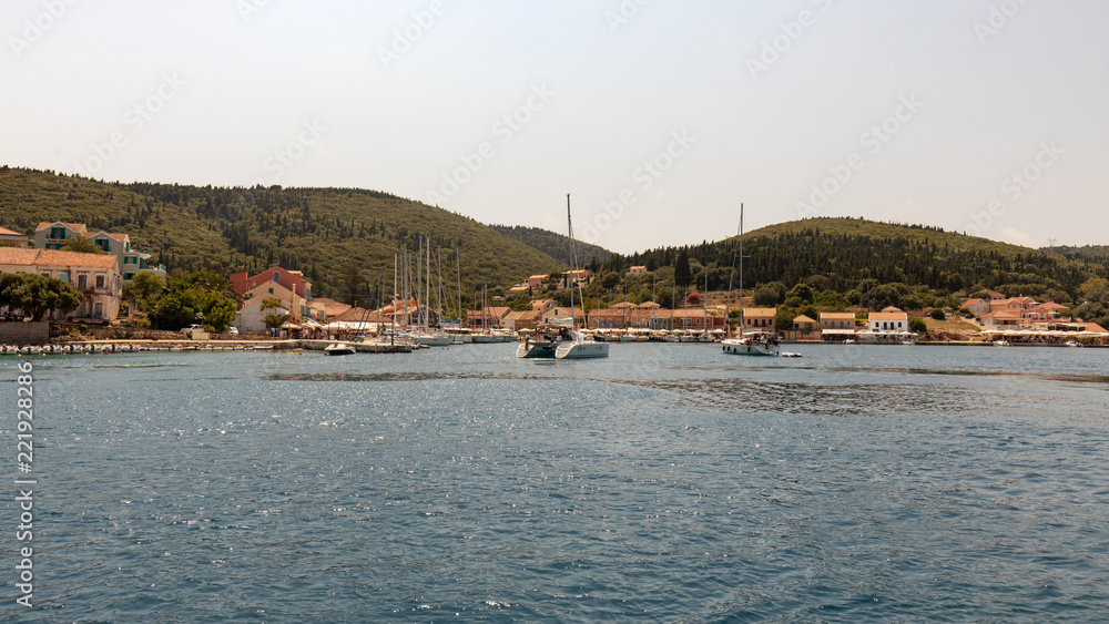 Wide view of the port of Ligia, Lefkada, Greece