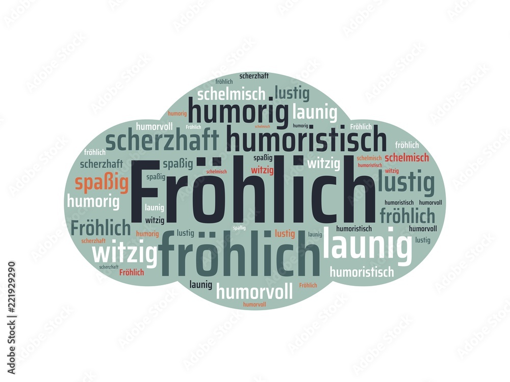 Obraz premium Das Wort - Fröhlich - abgebildet in einer Wortwolke mit zusammenhängenden Wörtern