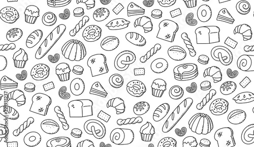 Seamless pattern background Bakery kids hand drawing set illustration isolated on white background