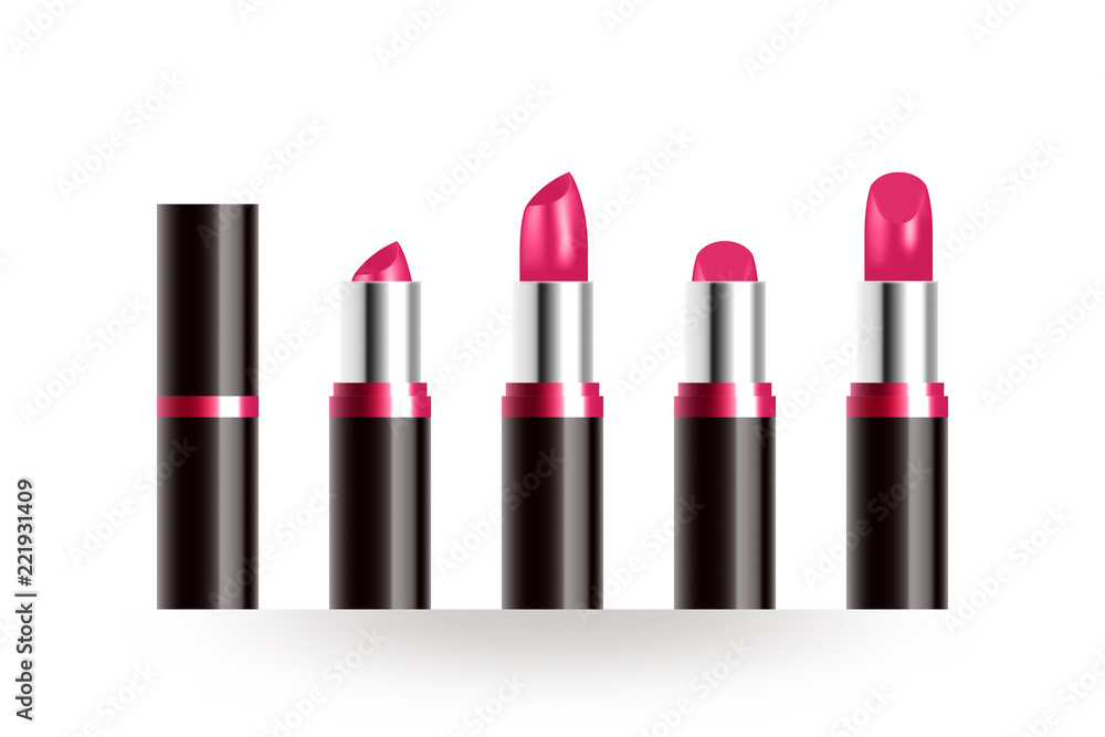 3D virtual Lipstick pink color with silver and black case illustration isolated on white background, with copy space 3D virtual Lipstick pink color with silver and black case illustration isolated on white background, with copy space