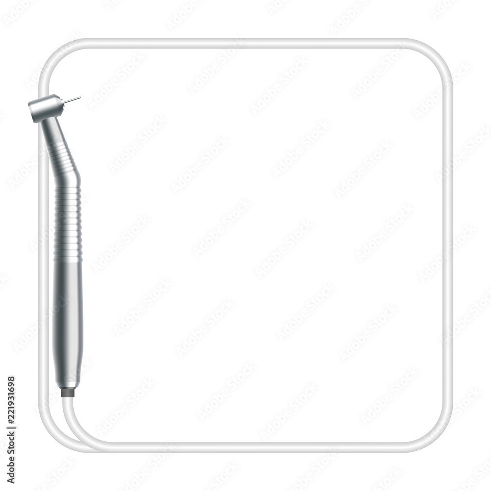 Dental handpieces instrument and rounded square shape frame made from cable, illustration 3D virtual design isolated on white background, with copy space