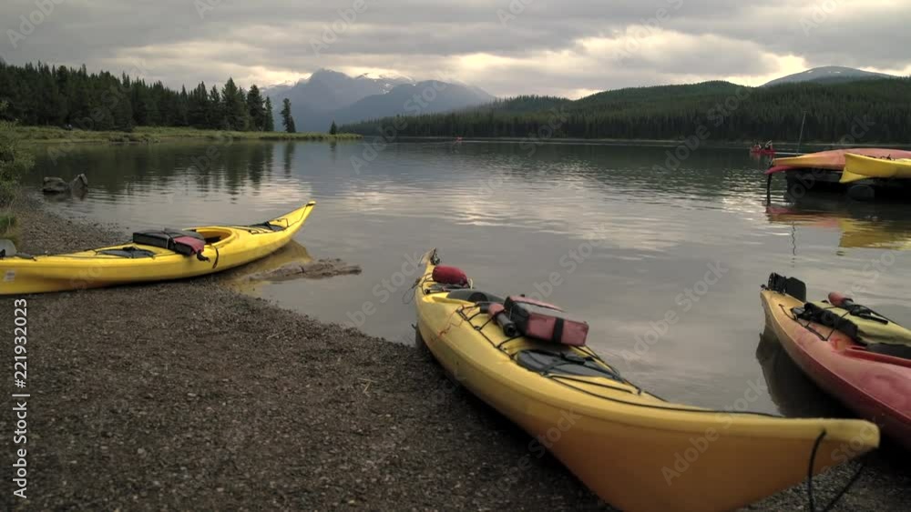 Maligne Lake Kayaks zoom 4K UHD. Kayaks on the shore of Maligne Lake, Alberta. 4K UHD.
Maligne Lake Kayaks zoom 4K UHD. Kayaks on the shore of Maligne Lake, Alberta. 4K UHD.