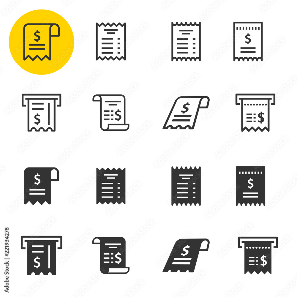 Receipt icon set. Illustrations isolated on white. Receipt icon set. Illustrations isolated on white.