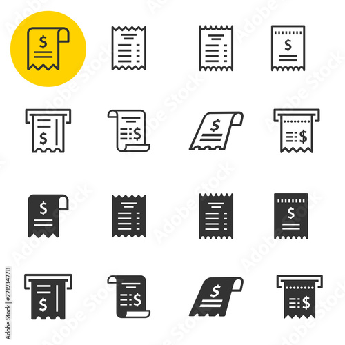 Receipt icon set. Illustrations isolated on white.