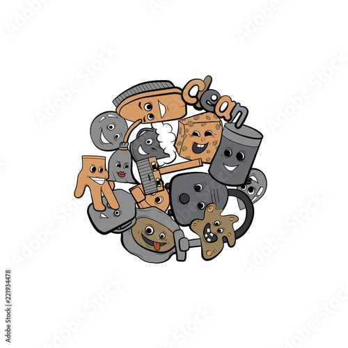 Cleaning design vector illustration. Coloring book. Cartoon household character.