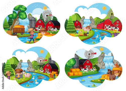 Set of farm scenes
