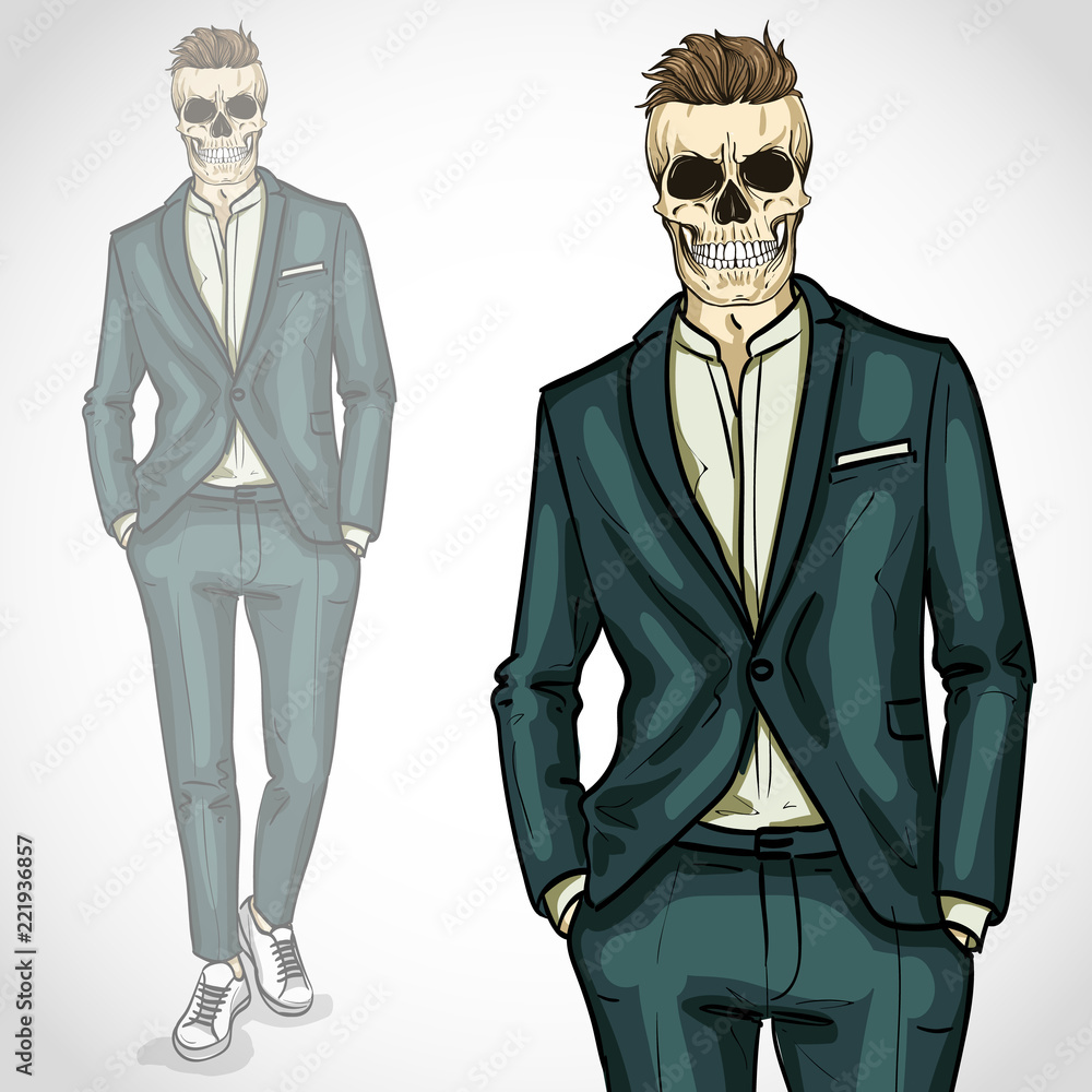 Vector man with skull with hairstyle, wearing suit Vector man with skull with hairstyle, wearing suit