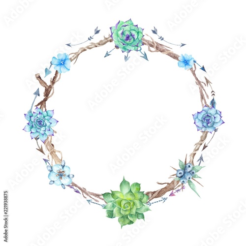 Boho Floral, Wood and Sukkulent Boho Wreath photo