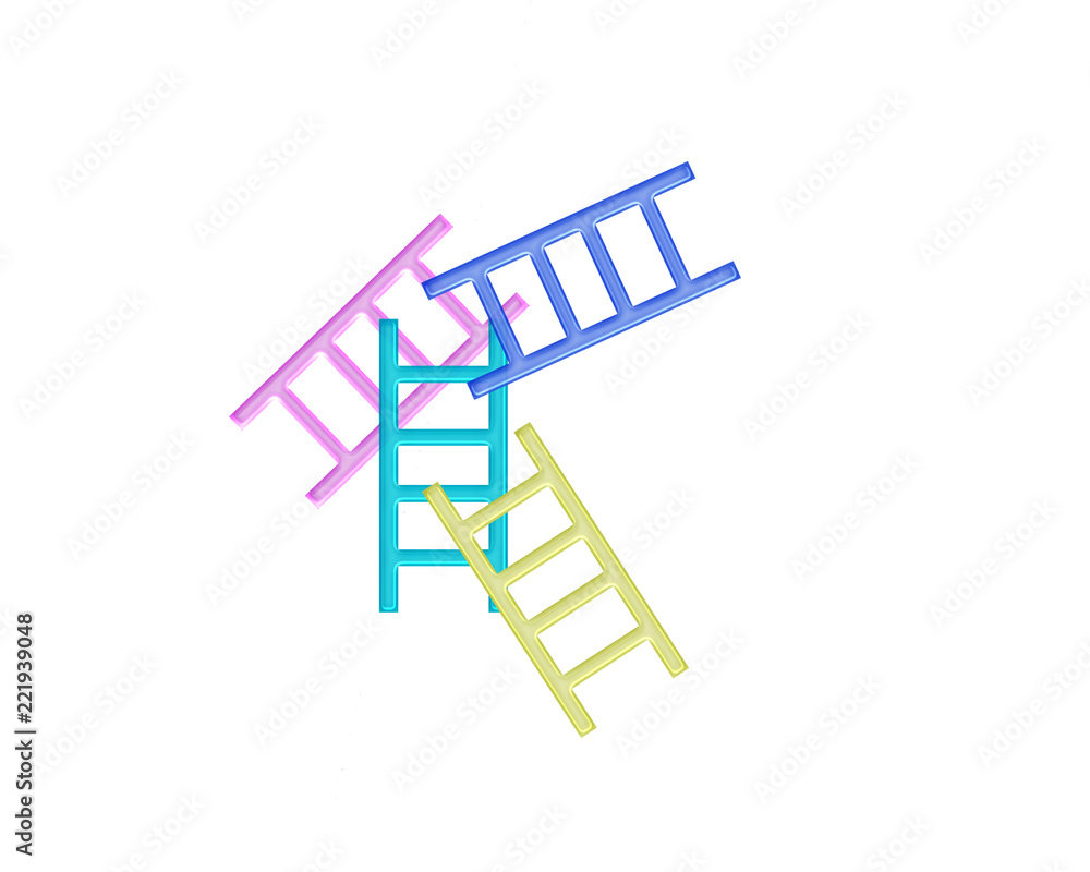 An illustration of four ladders in pastel colors on a white background. An illustration of four ladders in pastel colors on a white background.