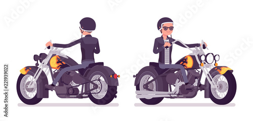 Young man riding a chopper
