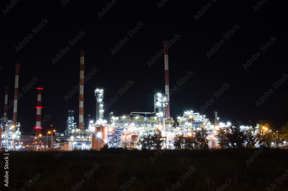 Oil refinery or chemical plant at night.