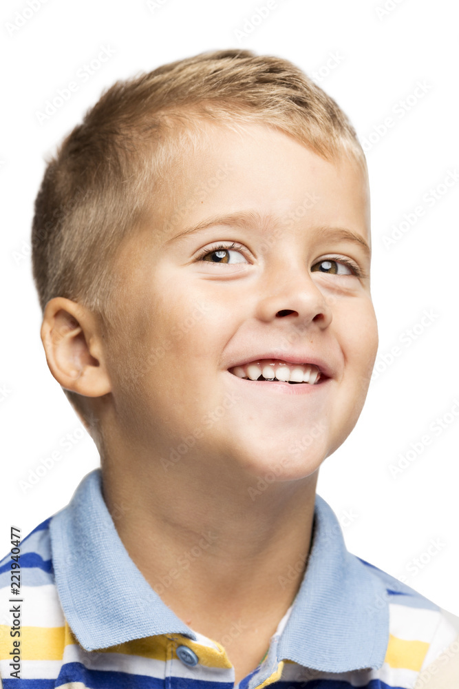 Cute little boy laughs, isolated on white background Cute little boy laughs, isolated on white background