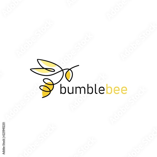 continuous line bee logo vector icon bumblebee outline monoline linear illustration